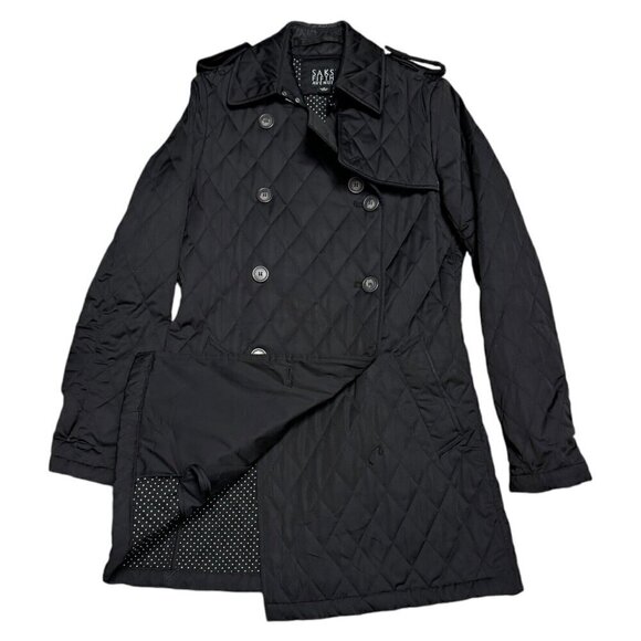Saks Fifth Ave LUXURY Designer Long Womens Waterproof Trench Jacket Coat Small - Picture 1 of 4